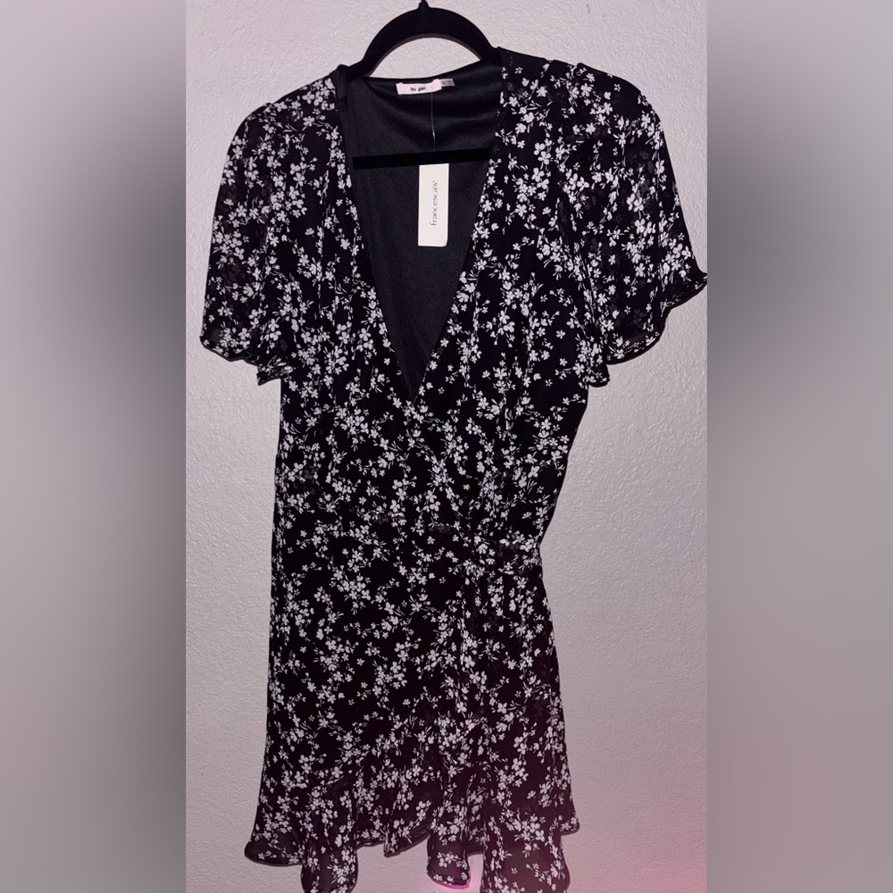 Francesca's Black Floral Mini Wrap Dress - Picture 2 of 3